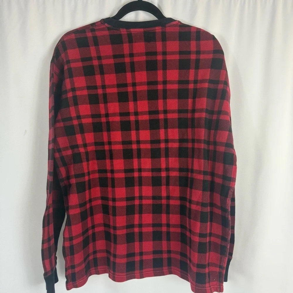 Polo Ralph Lauren Mens Red Buffalo Plaid Waffle Knit Thermal T Shirt Pullover